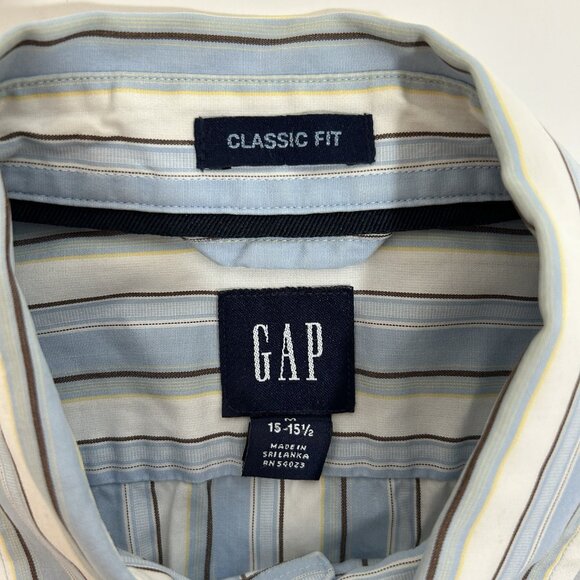 GAP Classic Fit Button Down Blue White Stripped Long Sleeve Men Shirt Sz M - Picture 2 of 3